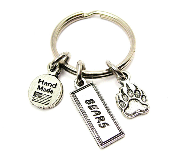 Bear Paw With Bears Tab Key Chain