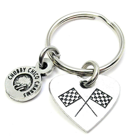 Crossed Race Flags Heart Key Chain