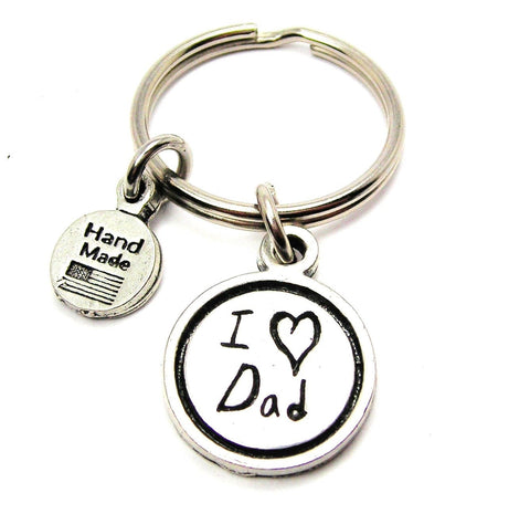 I Love Dad Child Handwriting Key Chain