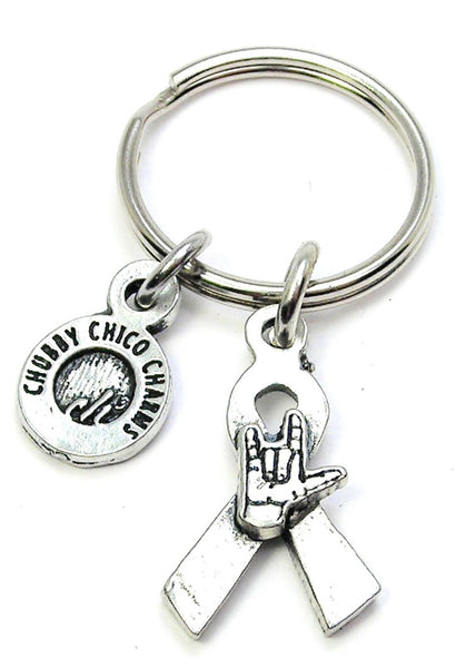 Love In Sign Language Awareness Ribbon Key Chain