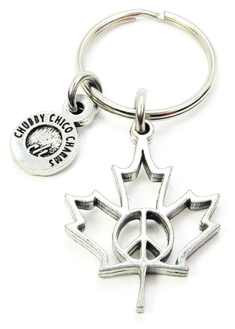 Peace Sign In Maple Leaf Key Chain