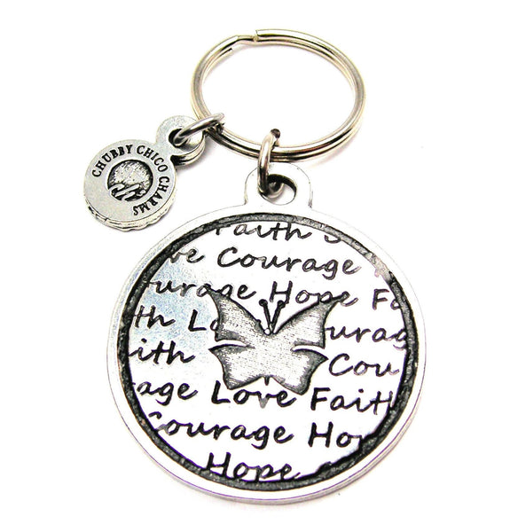 Courage Hope Love Butterfly Circle Key Chain