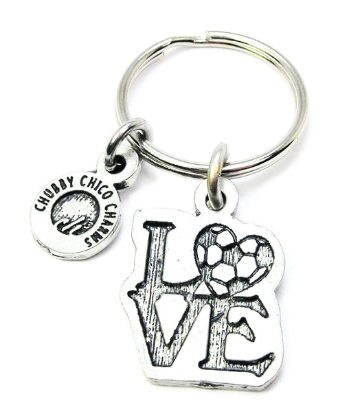 Love With Heart Shaped Soccer Ball O Key Chain