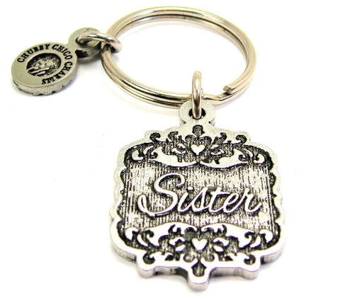 Sister Victorian Scroll Key Chain