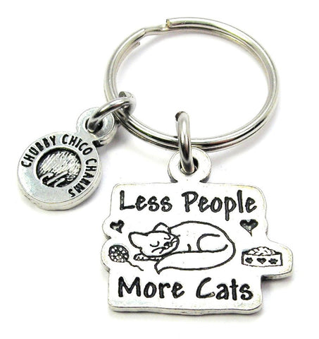 Less People More Cats Key Chain