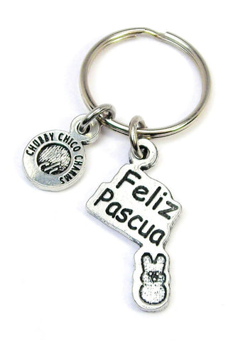 Feliz Pascua With Marshmallow Bunny Key Chain