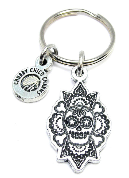 Traditional Dia De Los Muertos Skull And Crossbones Key Chain