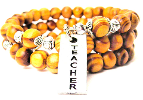 Teacher Long Tab Natural Wood Wrap Bracelet