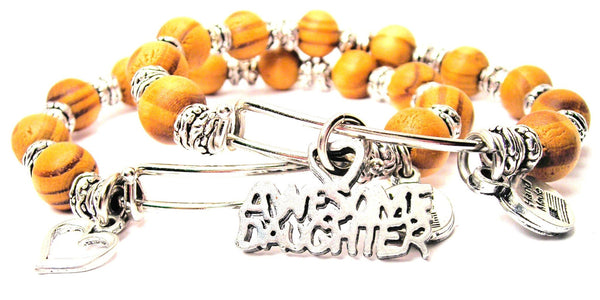 Awesome Daughter Natural Wood Double Bangle Set