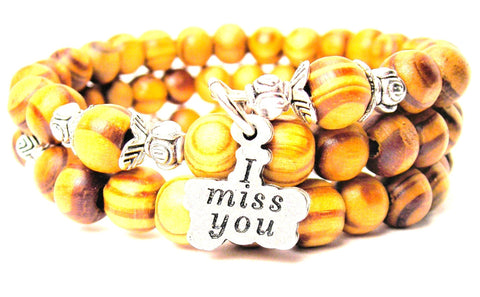 I Miss You Natural Wood Wrap Bracelet