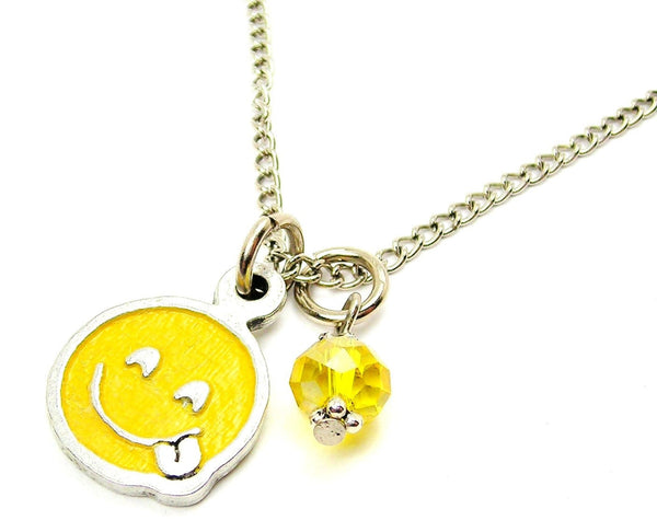 Hand Painted Tongue Sticking Out Emoji Necklace