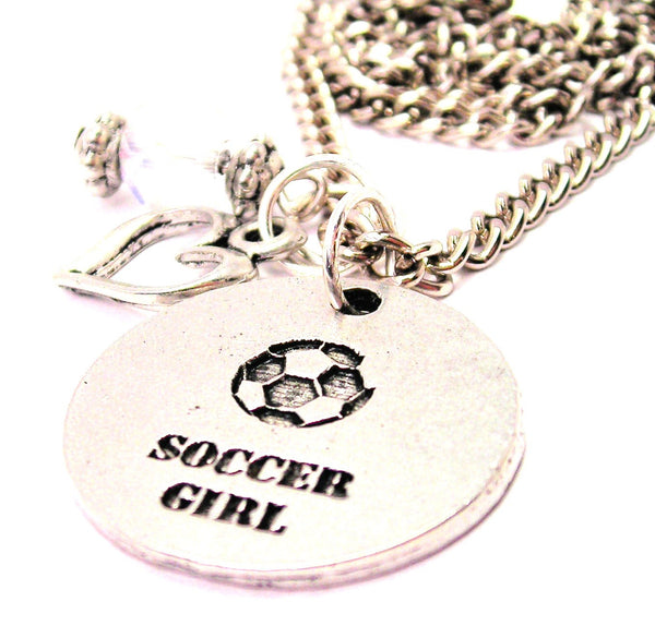 Soccer Girl Circle Heart And Crystal Necklace