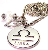 Libra Circle Heart And Crystal Necklace