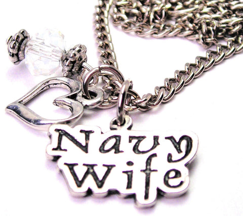 Navy Wife Stylized Necklace with Small Heart