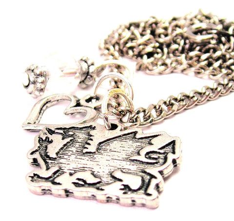 Welsh Dragon Necklace with Small Heart