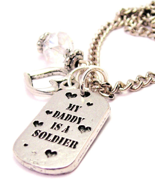 My Daddy Is A Soldier Necklace with Small Heart