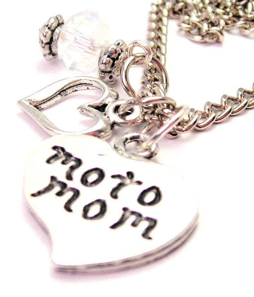 Moto Mom Heart Necklace with Small Heart