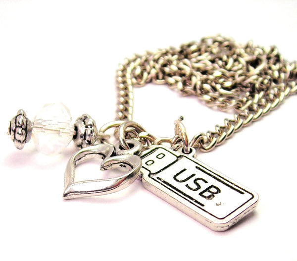 USB Flash Drive Necklace with Small Heart