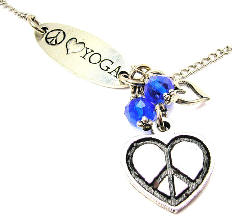 Peace Love Yoga And Peace Heart Lariat Necklace