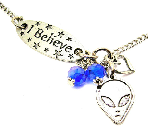 I Believe And Alien Face Lariat Necklace