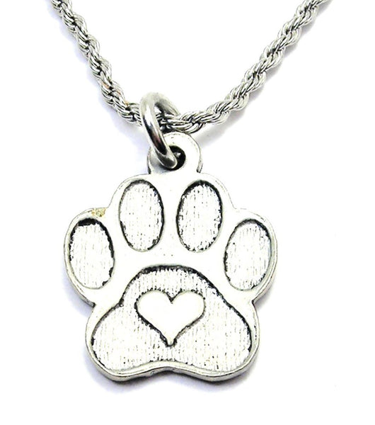 Center Heart Paw Print Single Charm Necklace