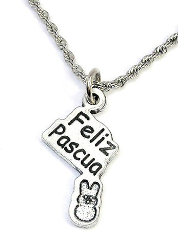 Feliz Pascua With Marshmallow Bunny Single Charm Necklace