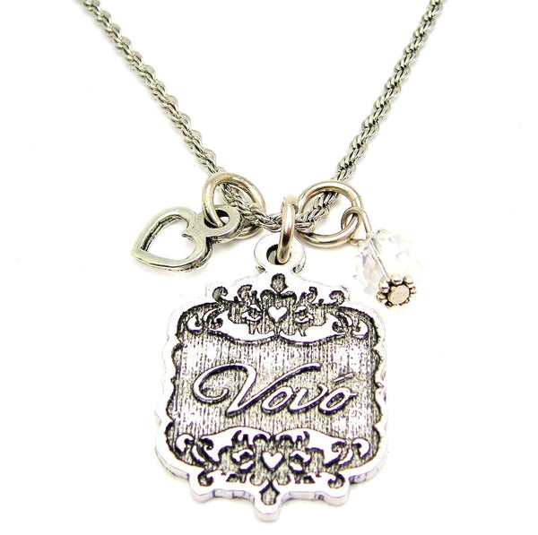 Vovo Victorian Scroll With With Open Heart And Crystal 20" Stainless Steel Rope Necklace