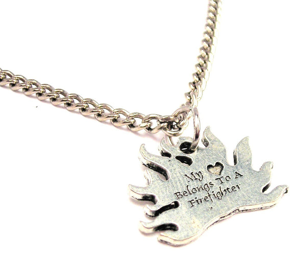 My Heart Belongs To A Firefighter Single Charm Necklace