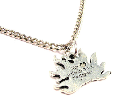 My Heart Belongs To A Firefighter Single Charm Necklace