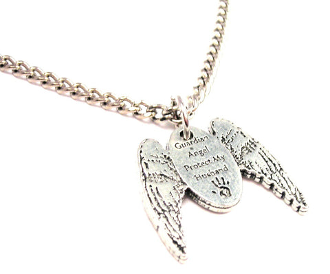 Guardian Angel Protect My Husband Single Charm Necklace