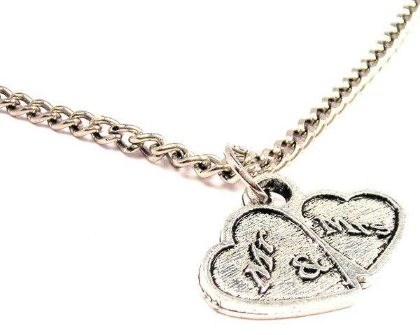 Mr And Mrs Double Hearts Single Charm Necklace