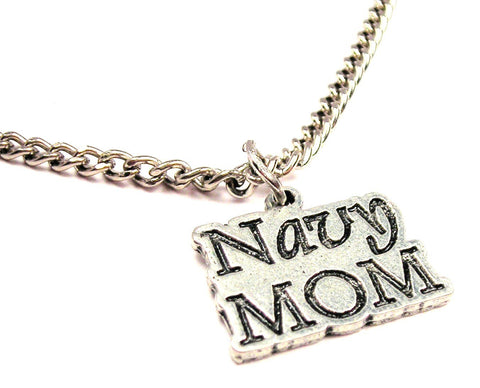 Navy Mom Single Charm Necklace