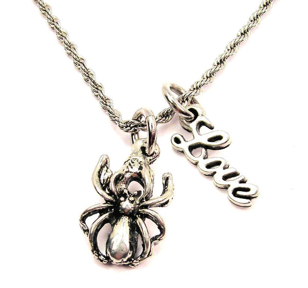 House Spider 20" Chain Necklace With Cursive Love Accent