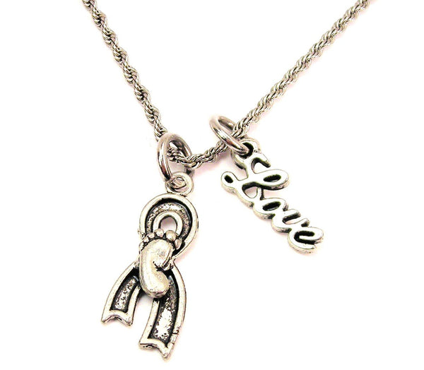 Pro Life Awareness Ribbon 20" Chain Necklace With Cursive Love Accent