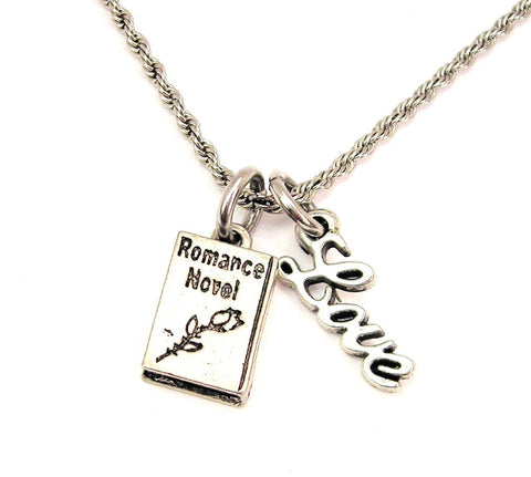 Romance Novel 20" Chain Necklace With Cursive Love Accent