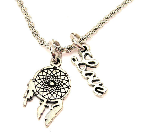 Spiral Dream Catcher 20" Chain Necklace With Cursive Love Accent