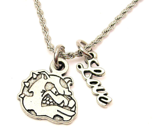 Bulldog Mascot 20" Chain Necklace With Cursive Love Accent