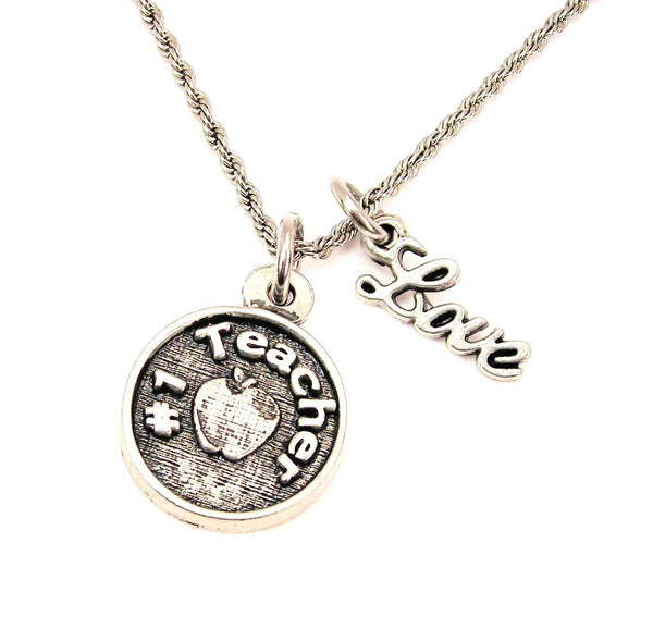 #1 Teacher 20" Chain Necklace With Cursive Love Accent