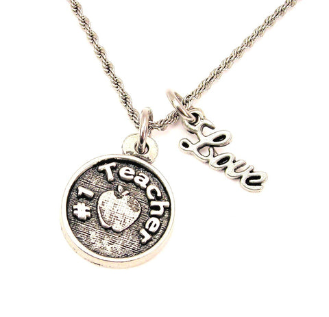 #1 Teacher 20" Chain Necklace With Cursive Love Accent