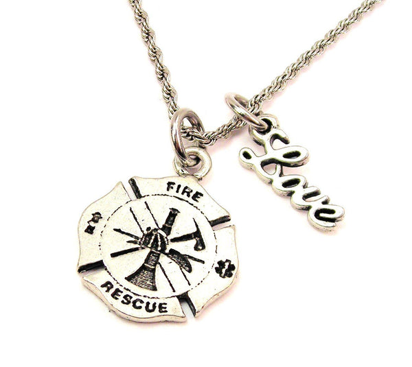 Fire Rescue 20" Chain Necklace With Cursive Love Accent