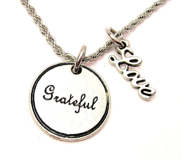 Grateful 20" Chain Necklace With Cursive Love Accent