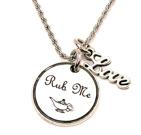 Rub Me Genie Lamp 20" Chain Necklace With Cursive Love Accent