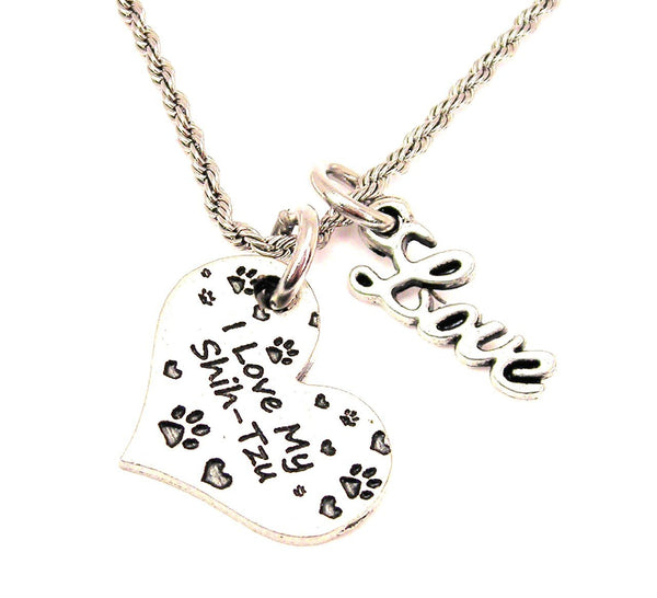 I Love My Shih-Tzu 20" Chain Necklace With Cursive Love Accent