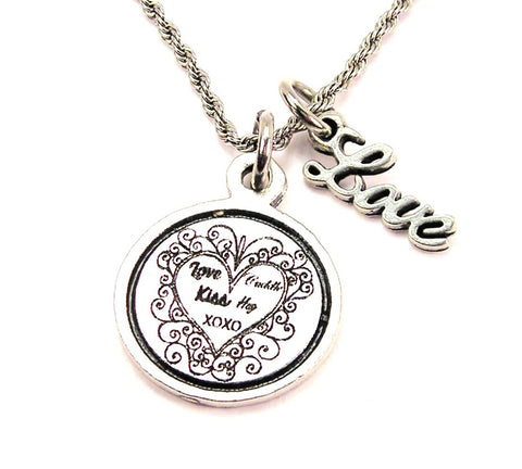 Love Cuddle Kiss Hug Xoxo 20" Chain Necklace With Cursive Love Accent