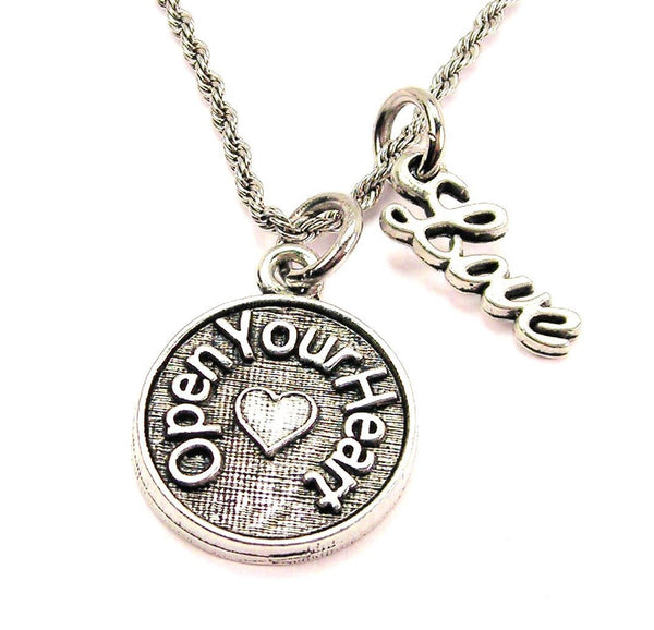 Open Your Heart 20" Chain Necklace With Cursive Love Accent