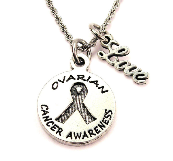 Ovarian Cancer Awareness 20" Chain Necklace With Cursive Love Accent