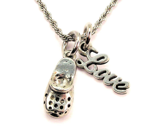 Clog With Holes 20" Chain Necklace With Cursive Love Accent