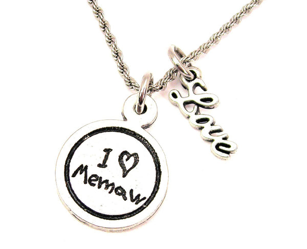 I Love Memaw Child Handwriting 20" Chain Necklace With Cursive Love Accent