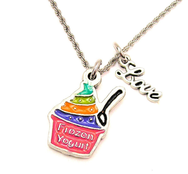 Frozen Yogurt Rainbow Hand Painted 20" Chain Necklace With Cursive Love Accent