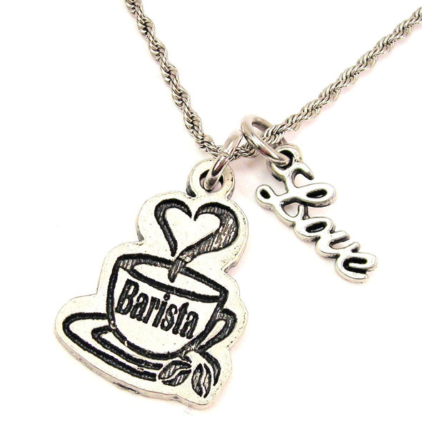 Barista 20" Chain Necklace With Cursive Love Accent